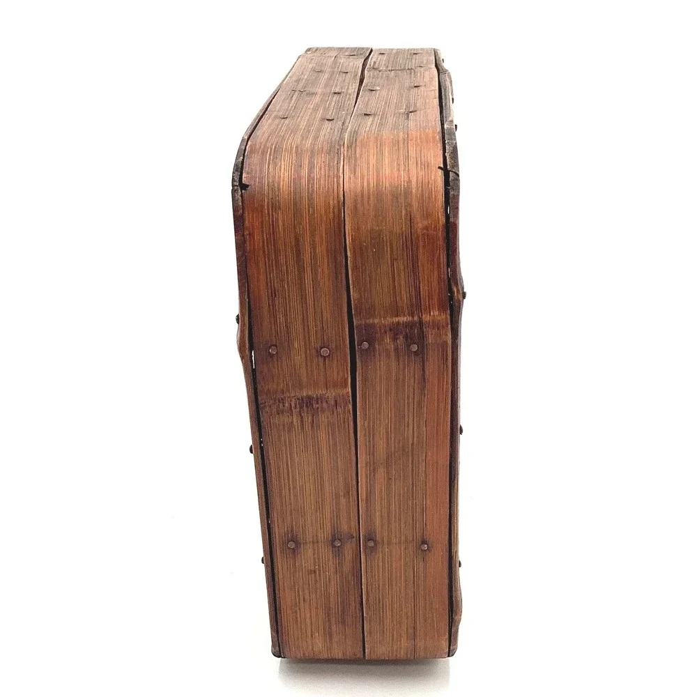Vintage Woven Bamboo Wood Storage Box Brown‎ Wicker Suitcase Boho Coastal